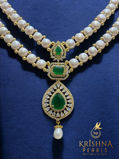Emerald Blossom Button Pearls Necklace Set