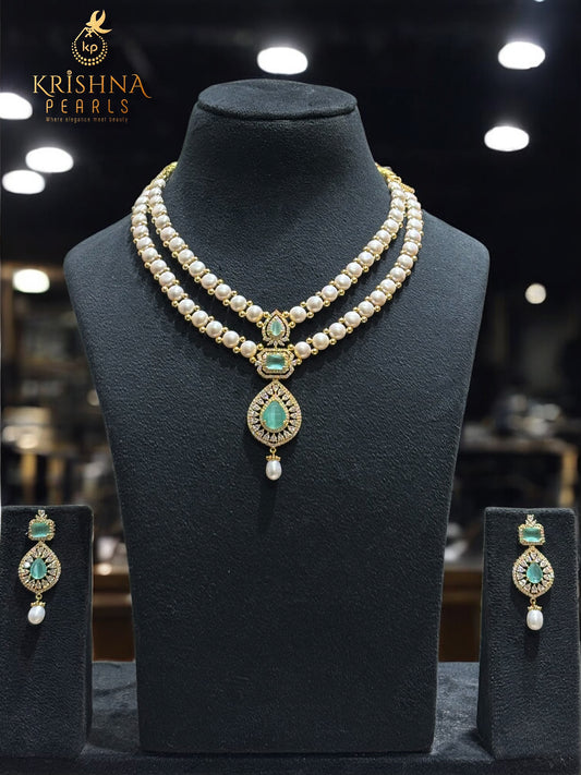 Button Pearl & Blue Quartz Necklace Set