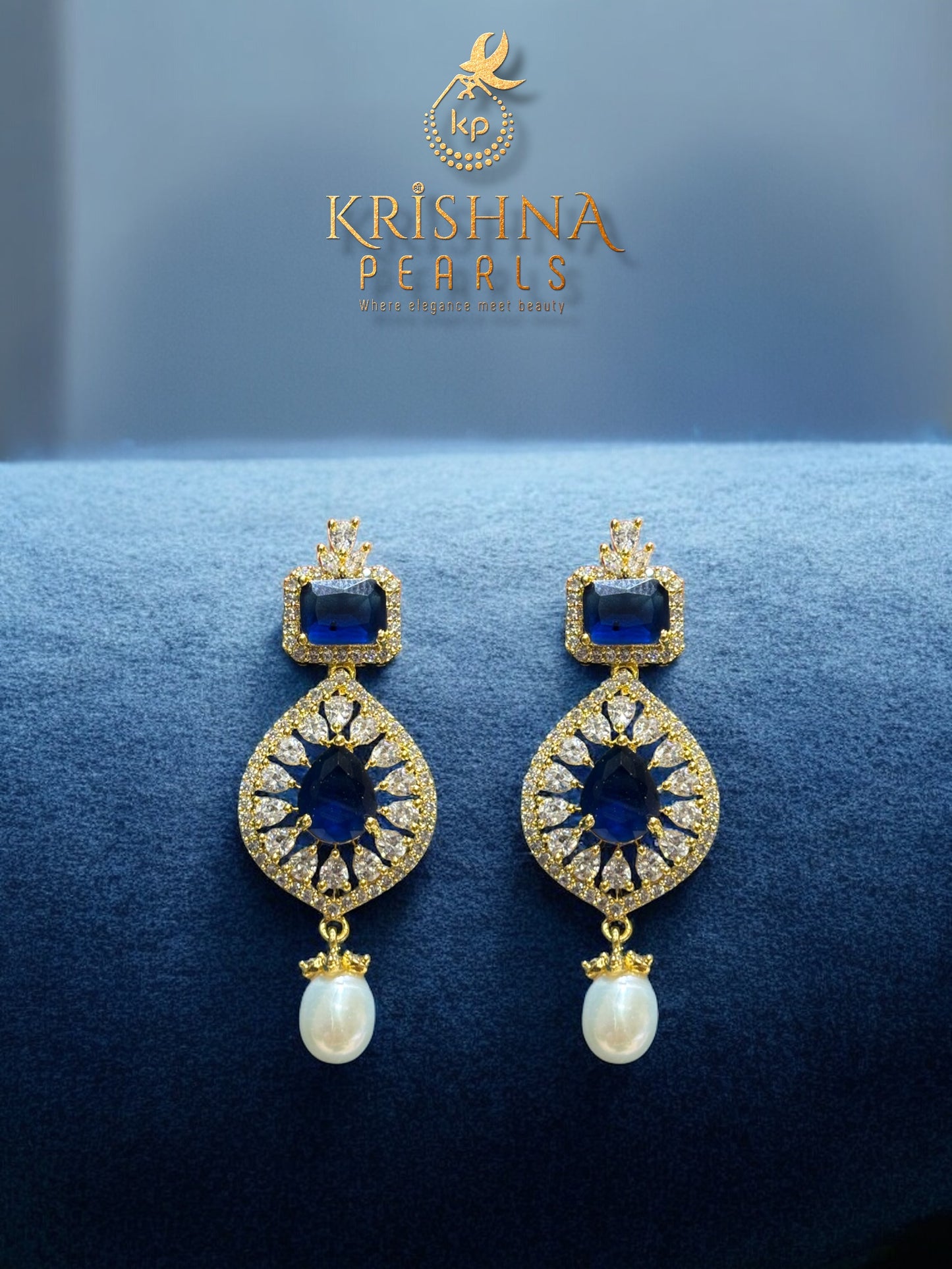 Blue Sapphire Studded Double Layer Button Pearls Necklace Set