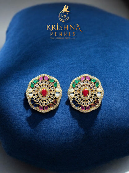Sri Krishna Pearls Imperial Navratna & 3 Strands Pearls Necklace Set