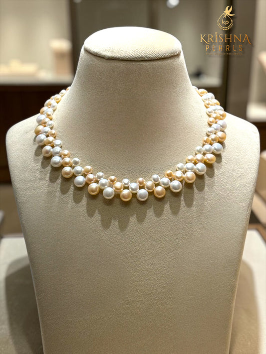 Beautiful Pink & White Button Pearls Necklace