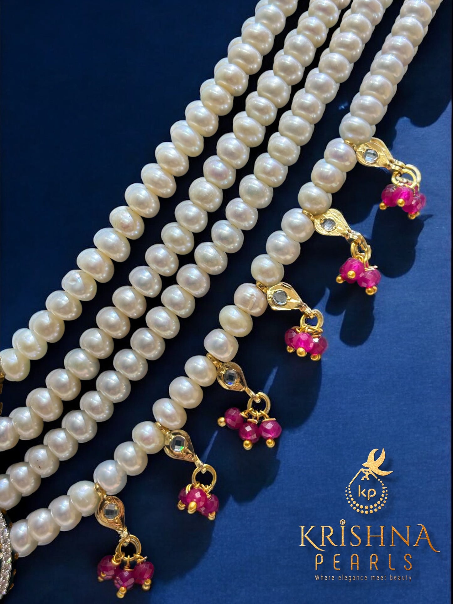 Ruby Aura Four Layers Long Rani Haar Necklace Set
