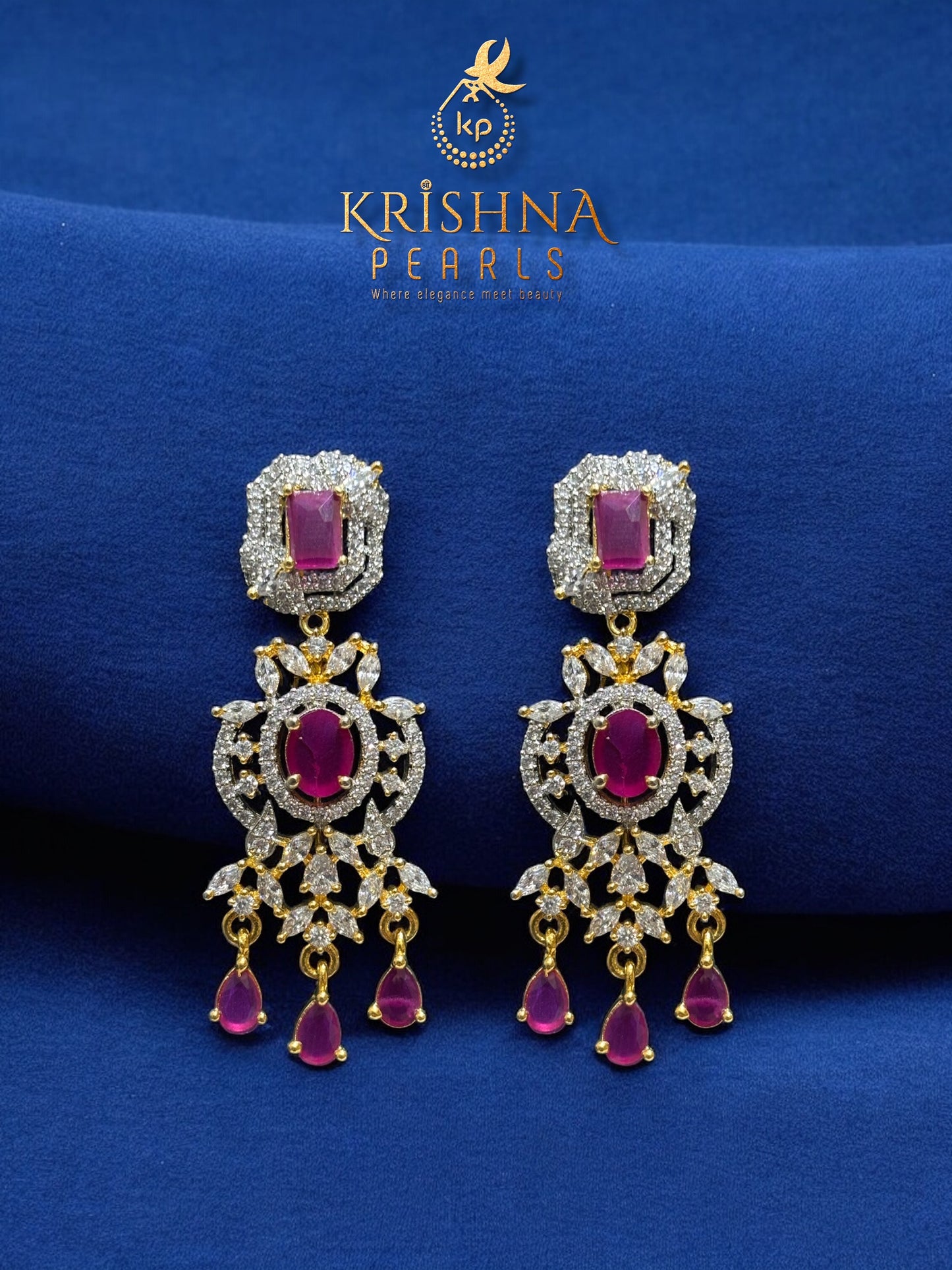 Ruby Aura Four Layers Long Rani Haar Necklace Set