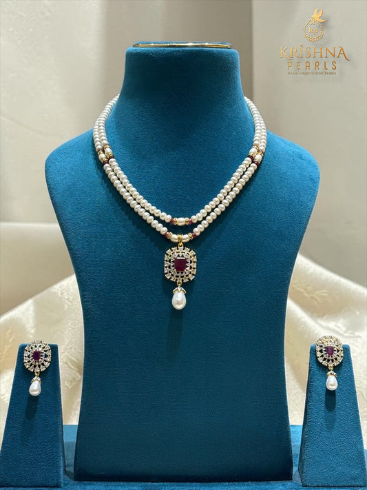 Elegant Twin-Line Pearls Necklace Set