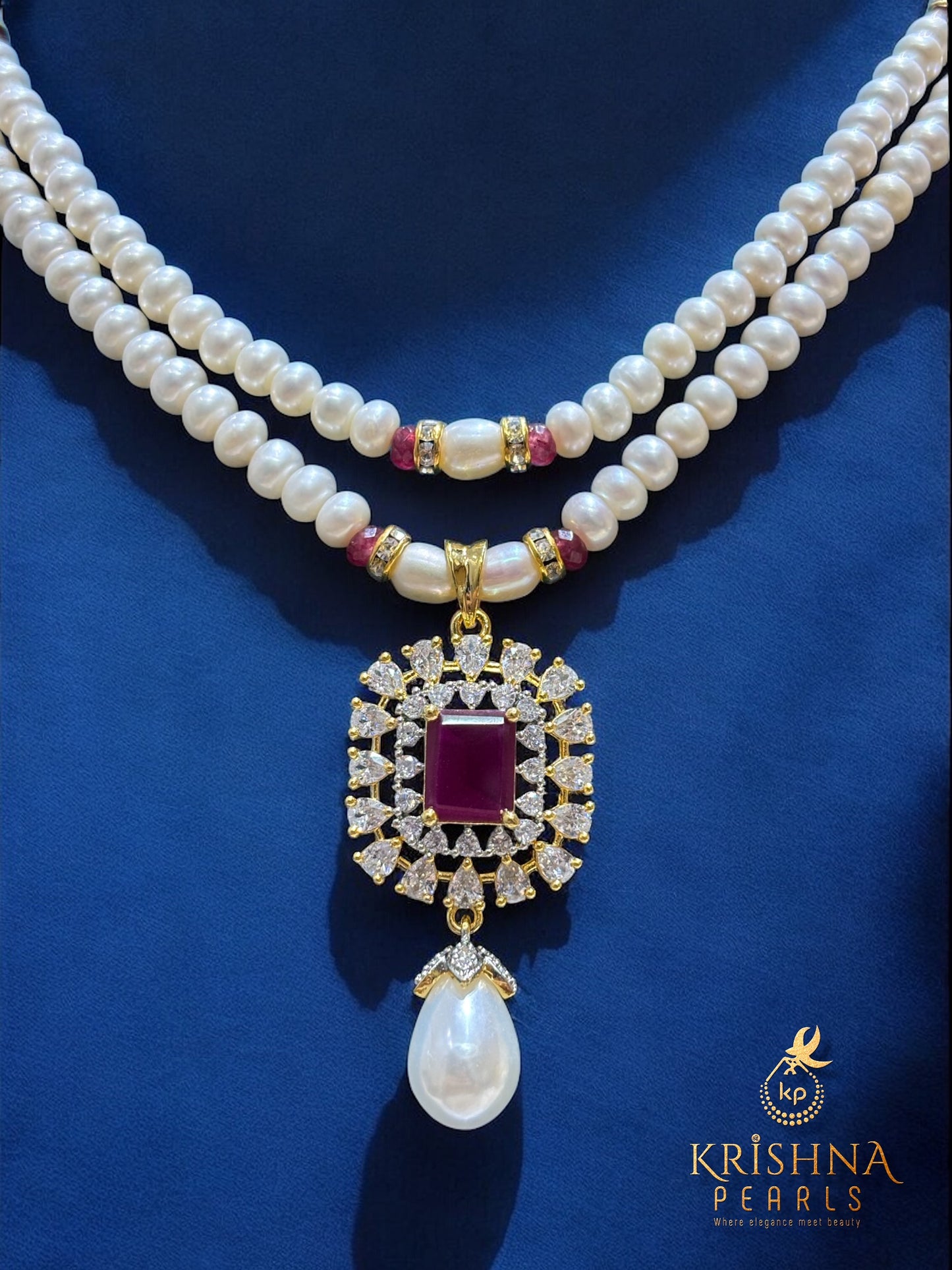 Elegant Twin-Line Pearls Necklace Set