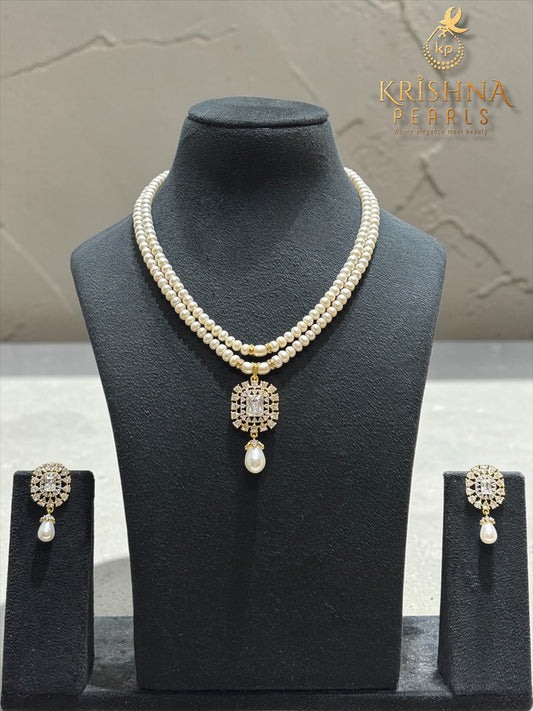 Zircon Studded Pearls Necklace Set