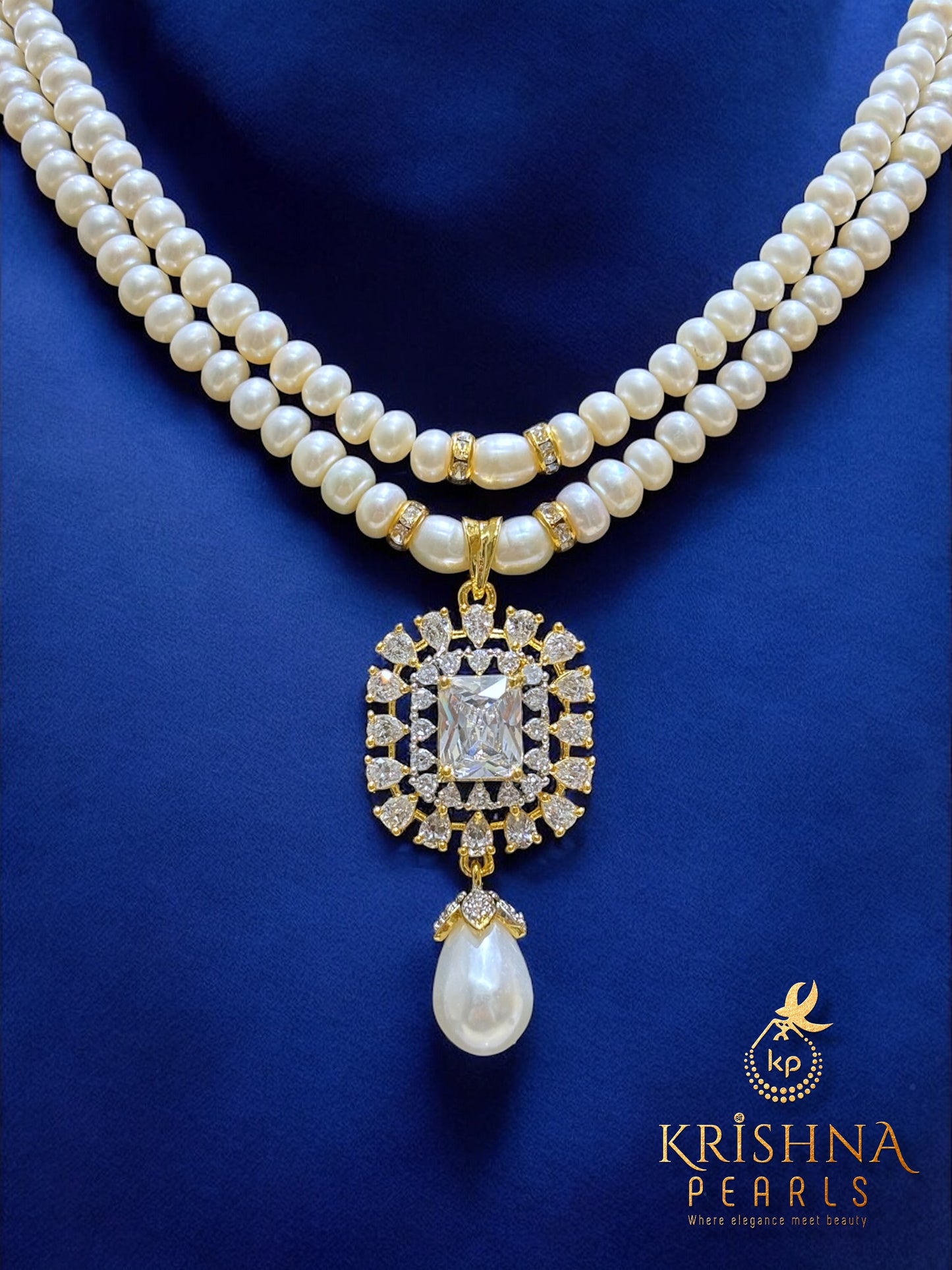 Zircon Studded Pearls Necklace Set