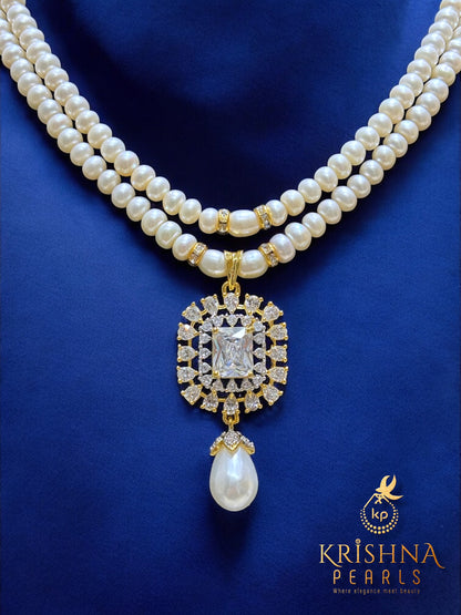 Zircon Studded Pearls Necklace Set