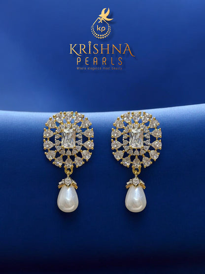 Zircon Studded Pearls Necklace Set