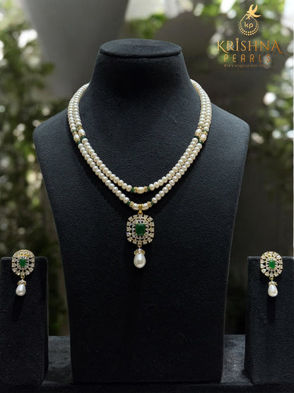 Designer Emerald & Pearl Drop Pendent Set