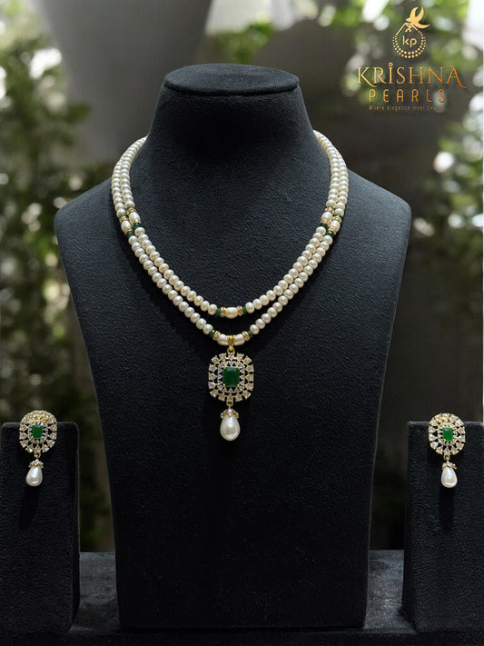 Designer Emerald & Pearl Drop Pendent Set