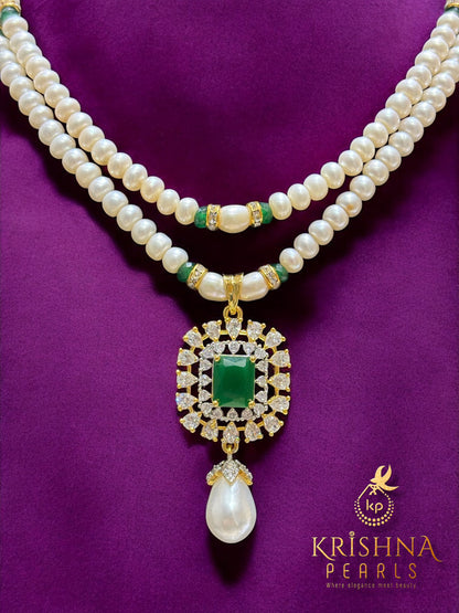 Designer Emerald & Pearl Drop Pendent Set
