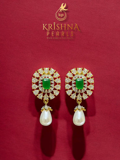 Designer Emerald & Pearl Drop Pendent Set