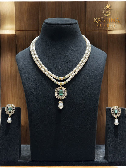 Adorable Blue Quartz Studded Pendent Pearls Necklace Set