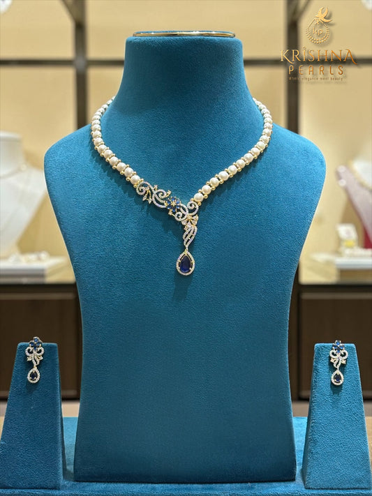 Button Pearl & Blue Sapphire Necklace