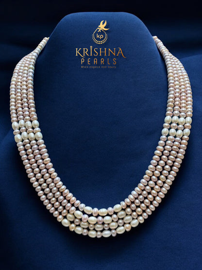 Authentic Pink & White Pearls Four Layers Necklace Set