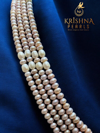 Authentic Pink & White Pearls Four Layers Necklace Set