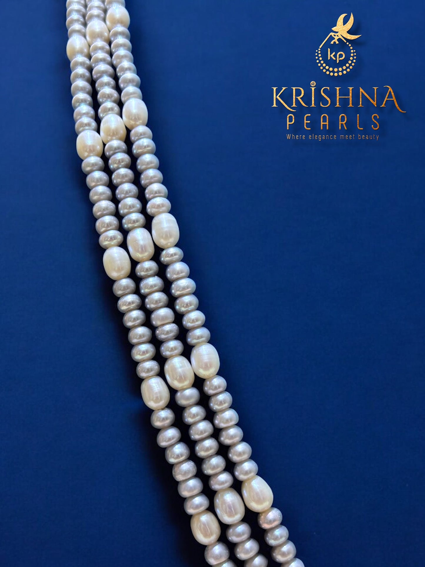 Original Grey & White Pearls Three Layers Necklace Set
