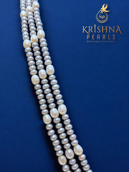 Original Grey & White Pearls Three Layers Necklace Set