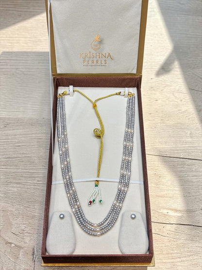 Original Grey & White Pearls Three Layers Necklace Set