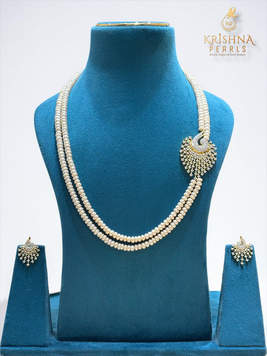 Authentic Pearls Double Layer Side Broch Set