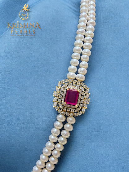 Best Pearls Jewellery - Double Layer Ruby Studded Broch Set