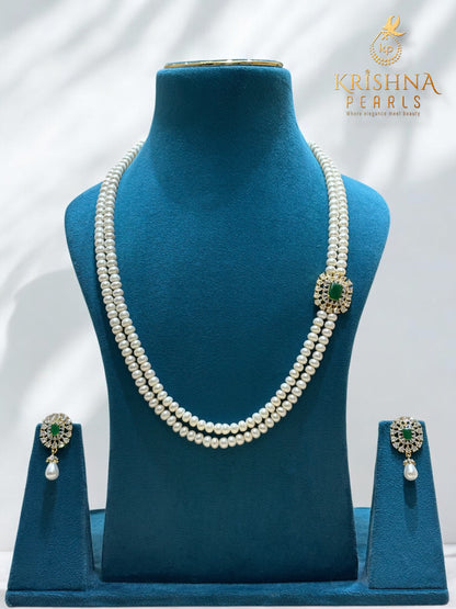 Graceful Greenstone Pearls Twin Line Broch Set