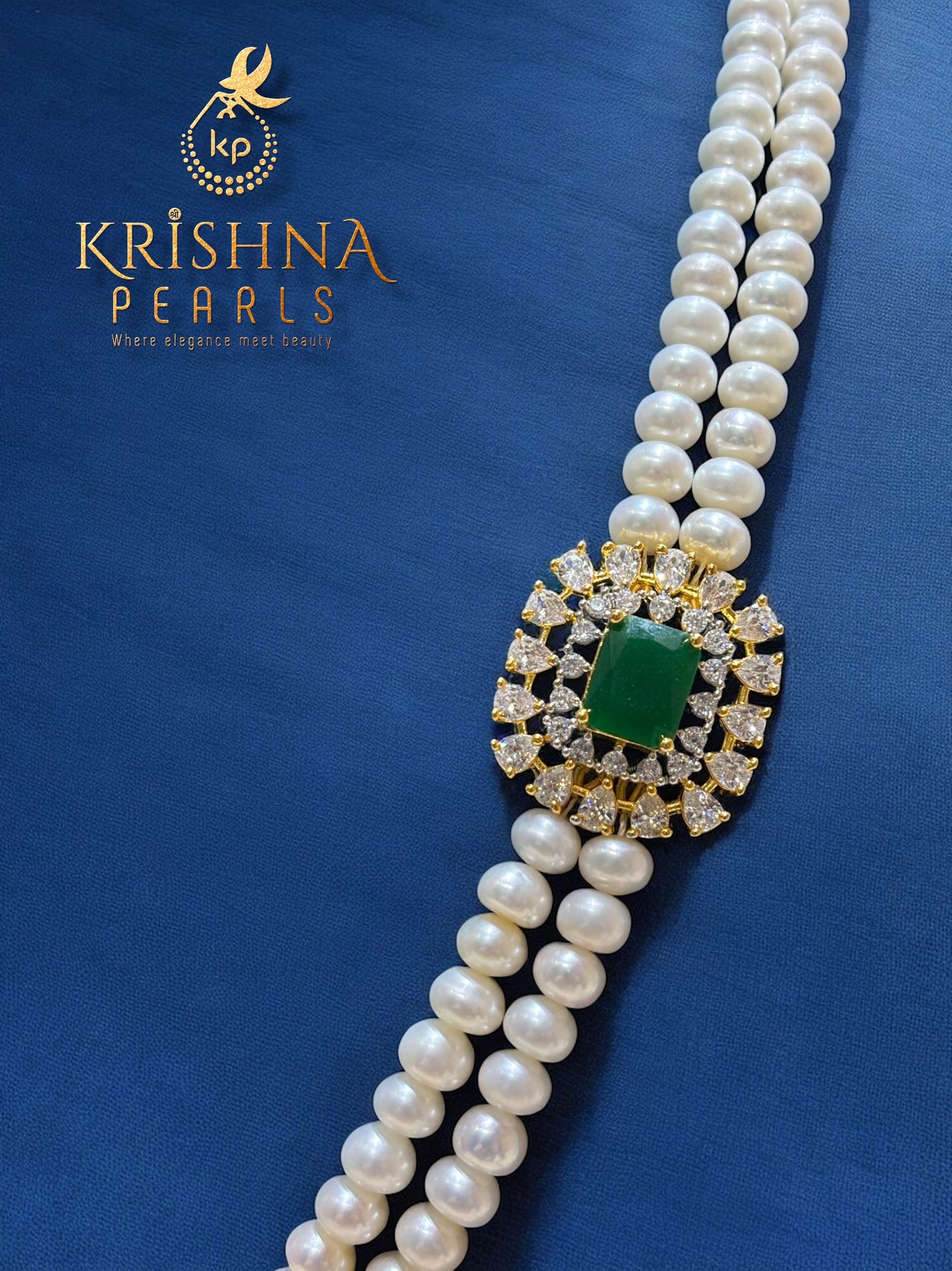 Graceful Greenstone Pearls Twin Line Broch Set