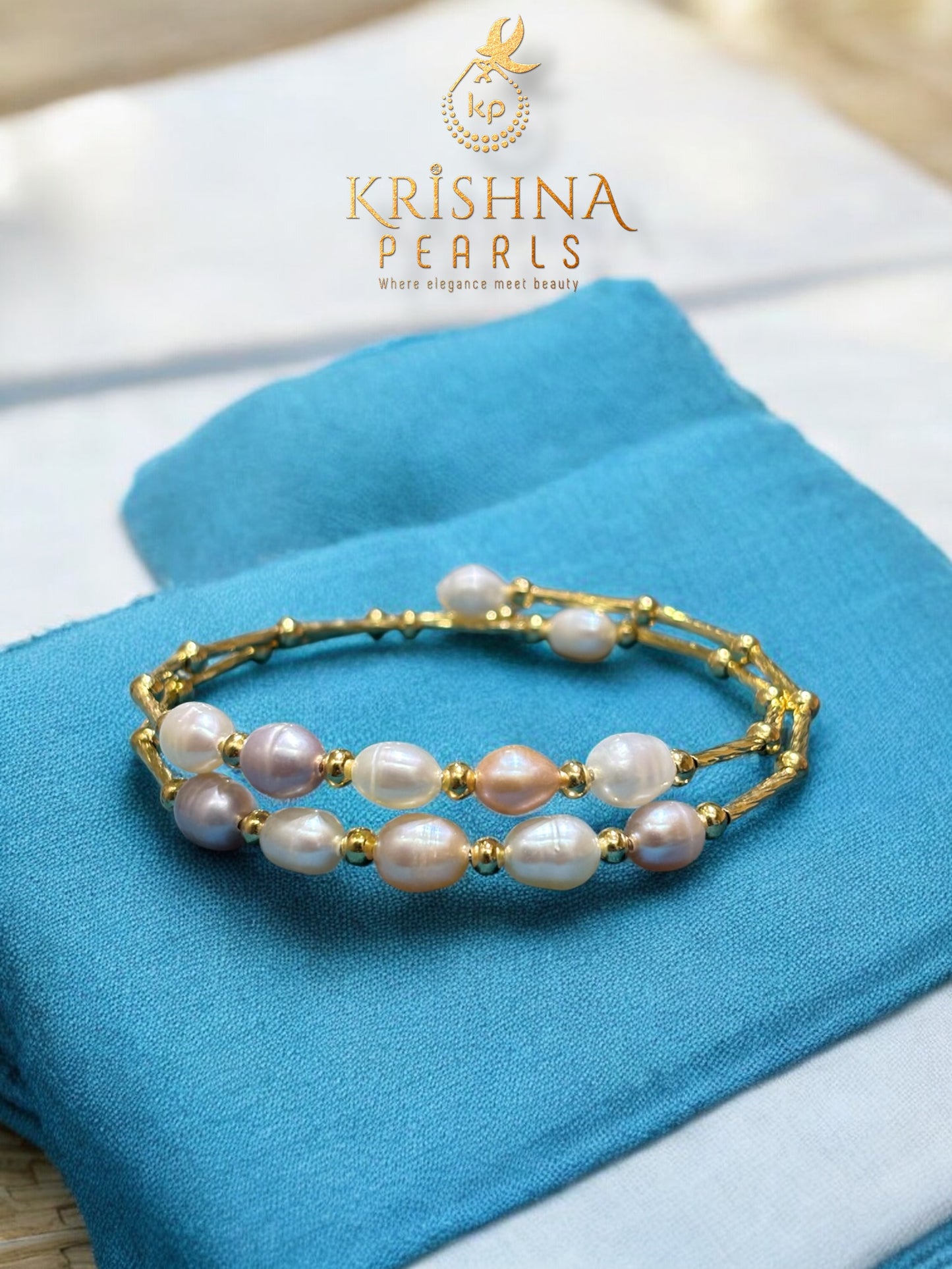 Beautiful Double Layer White,Peach & Pink Pearls Bracelet