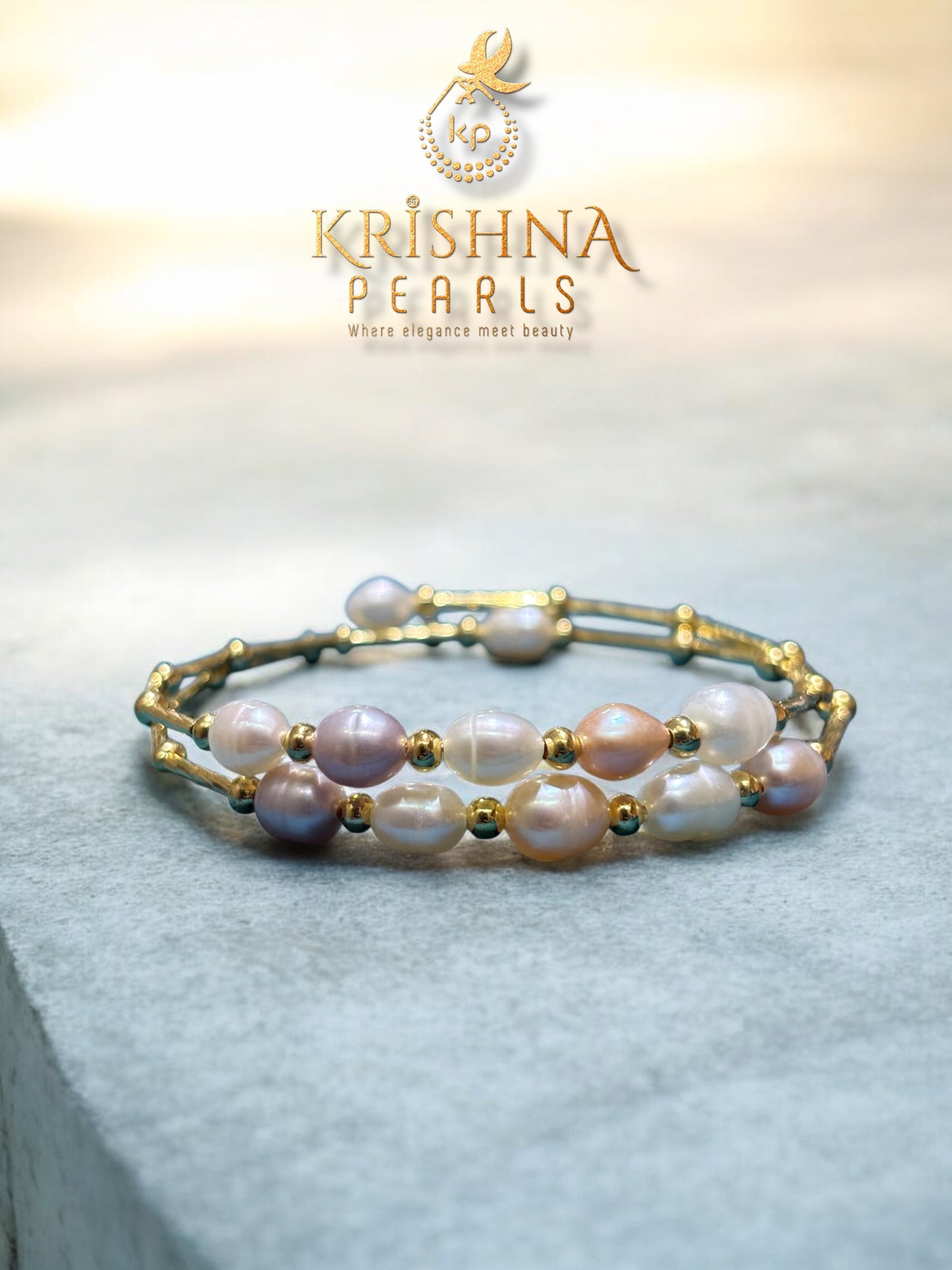 Beautiful Double Layer White,Peach & Pink Pearls Bracelet