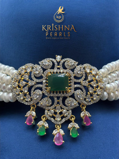 Beautiful Designer Pearl, Ruby & Emerald Choker Pendant Set