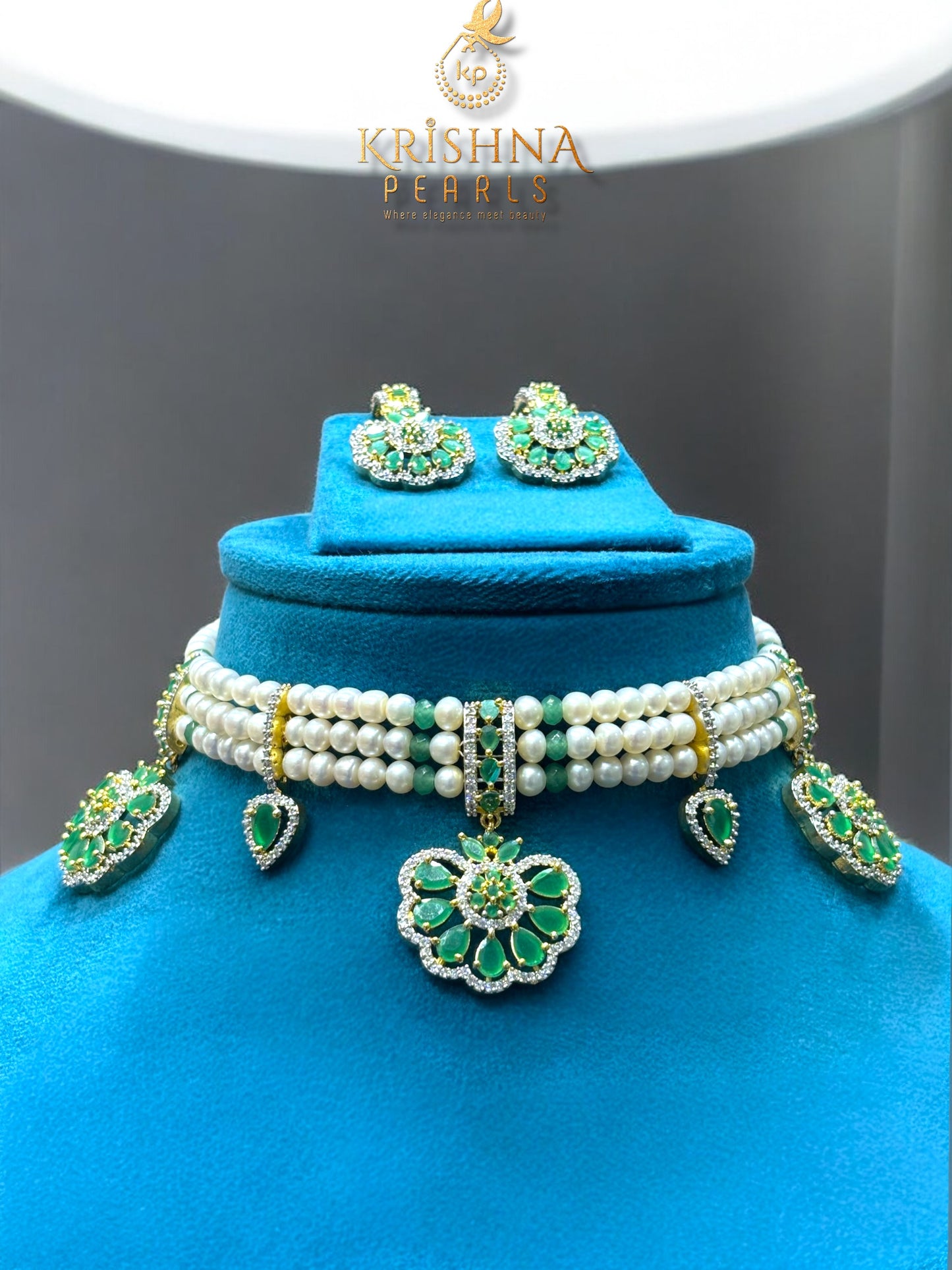 Authentic Pearls Three Row Choker Set