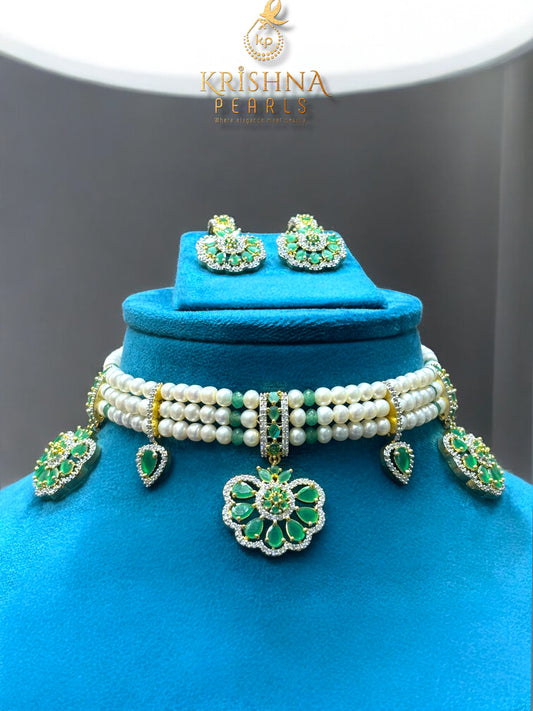 Authentic Pearls Three Row Choker Set