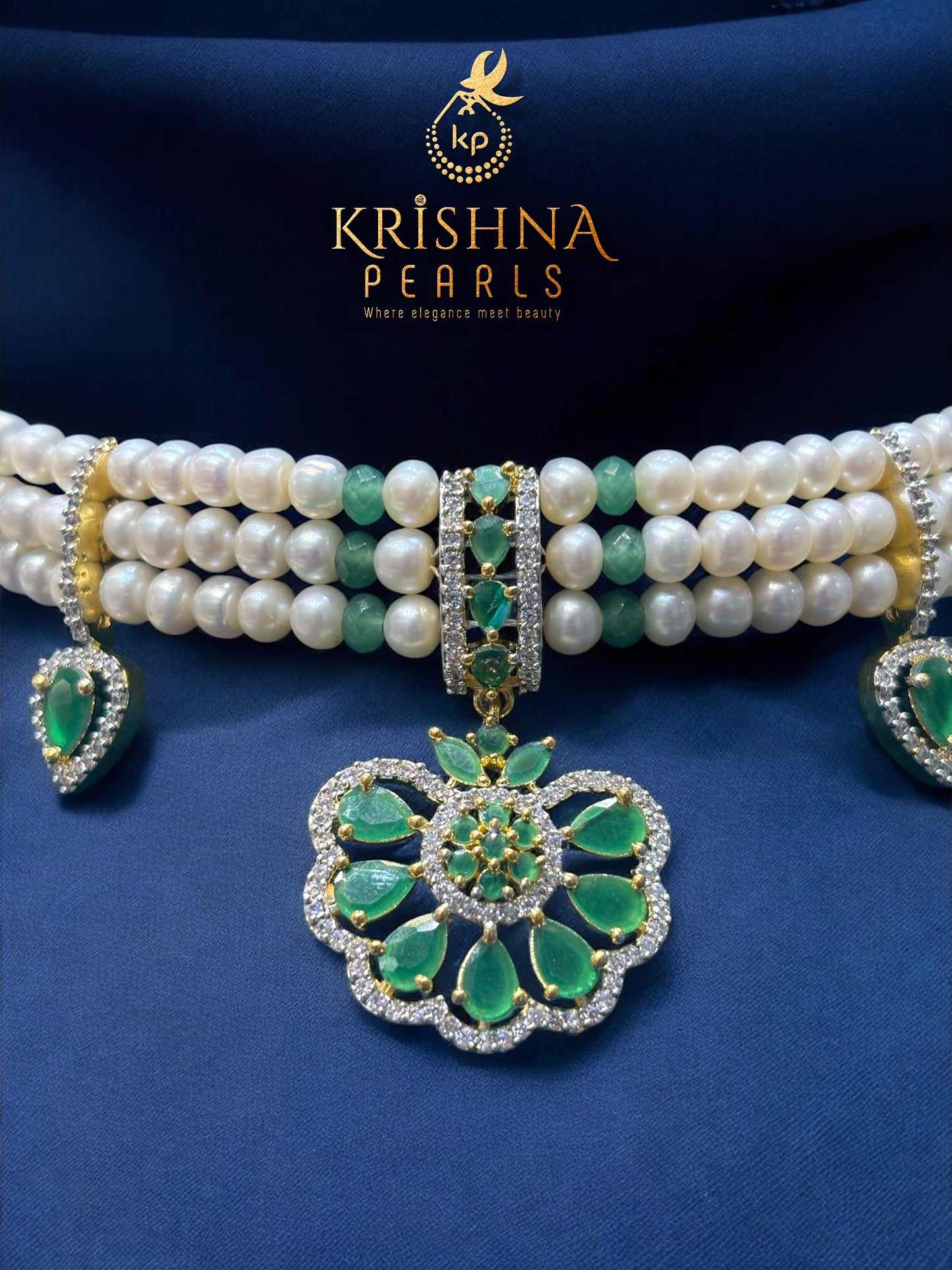 Authentic Pearls Three Row Choker Set