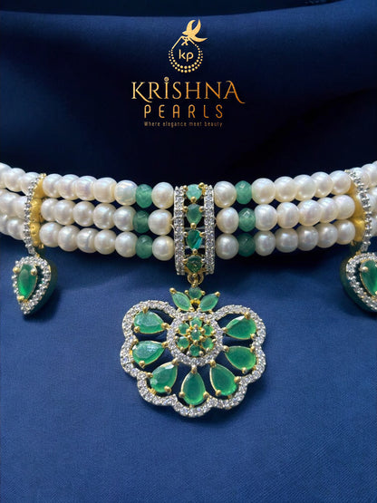 Authentic Pearls Three Row Choker Set