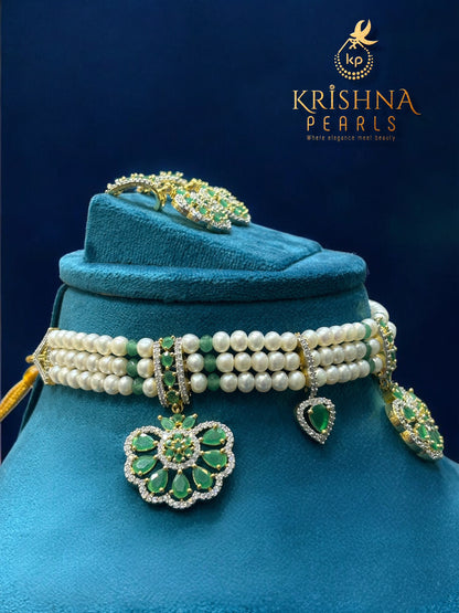 Authentic Pearls Three Row Choker Set