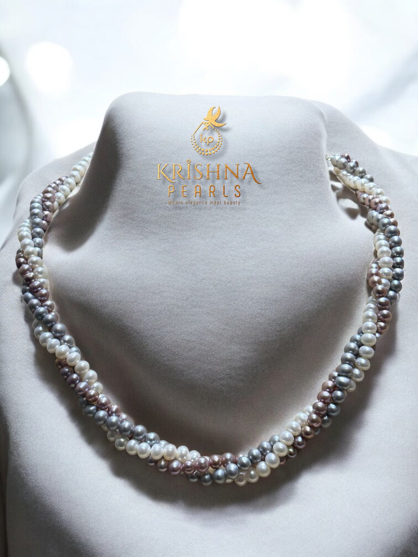 Near Round Freshwater Pearls - Multicolour Three Layered Necklace