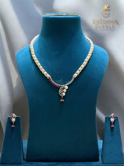Royal Ruby Studded Button Pearl Necklace