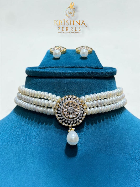 Freshwater Pearls Choker - Three Layers Rose Quartz Choker Set