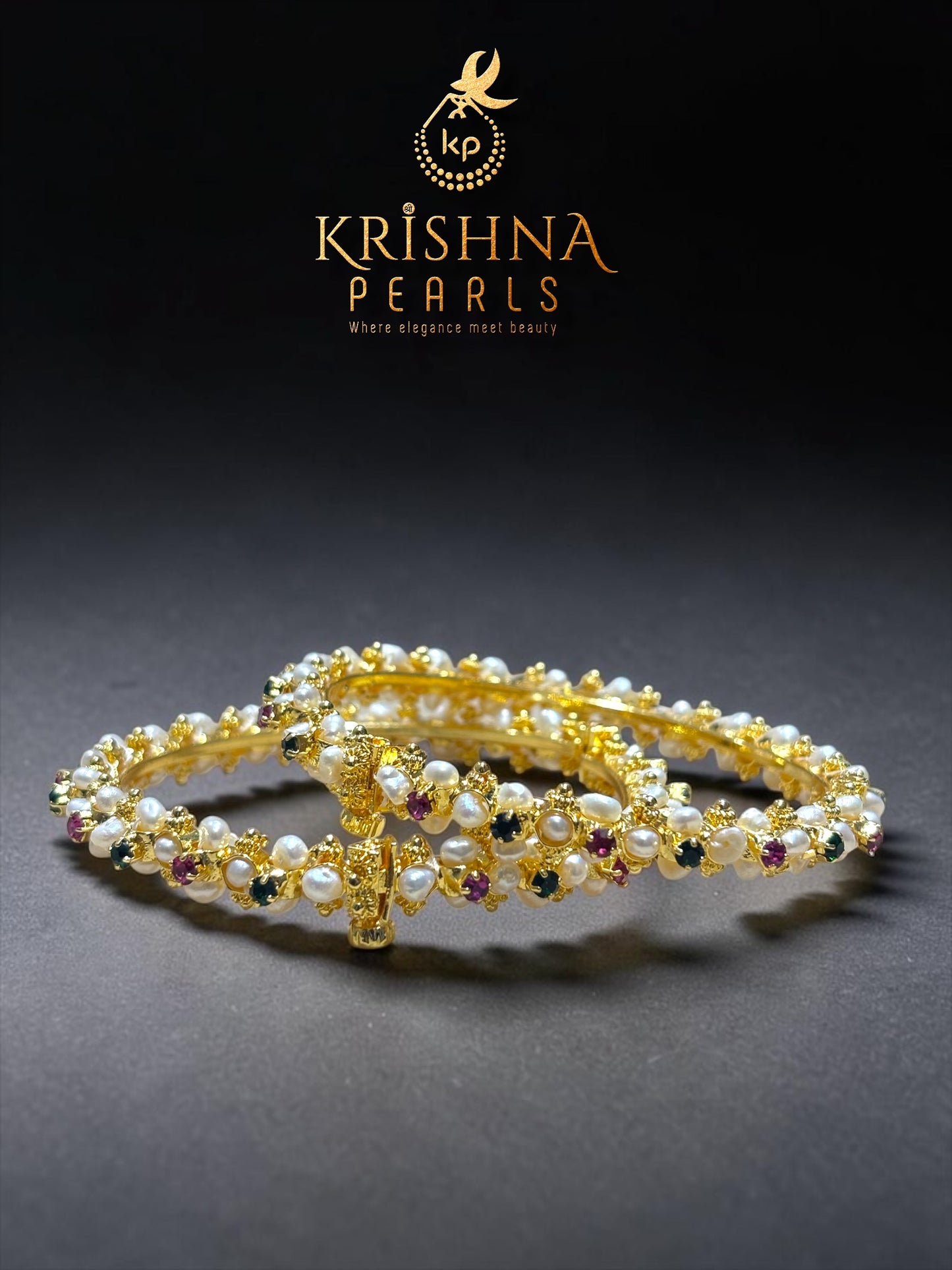 Small Pearls Bangles - Ruby Emerald Design