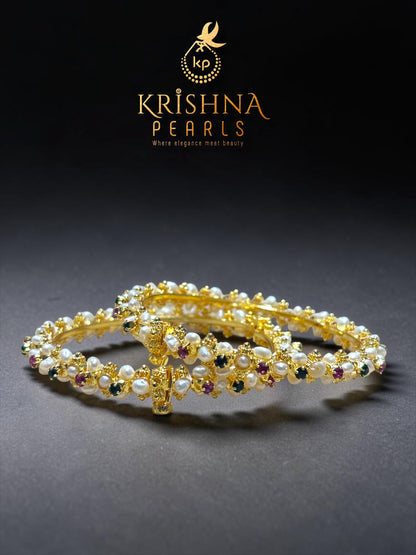 Small Pearls Bangles - Ruby Emerald Design