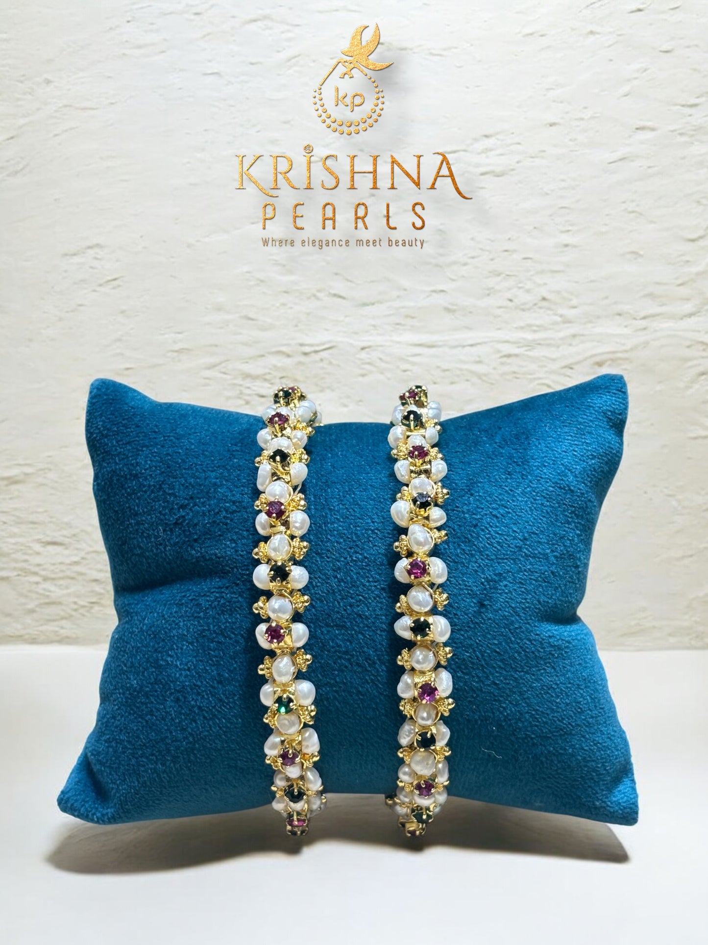 Small Pearls Bangles - Ruby Emerald Design