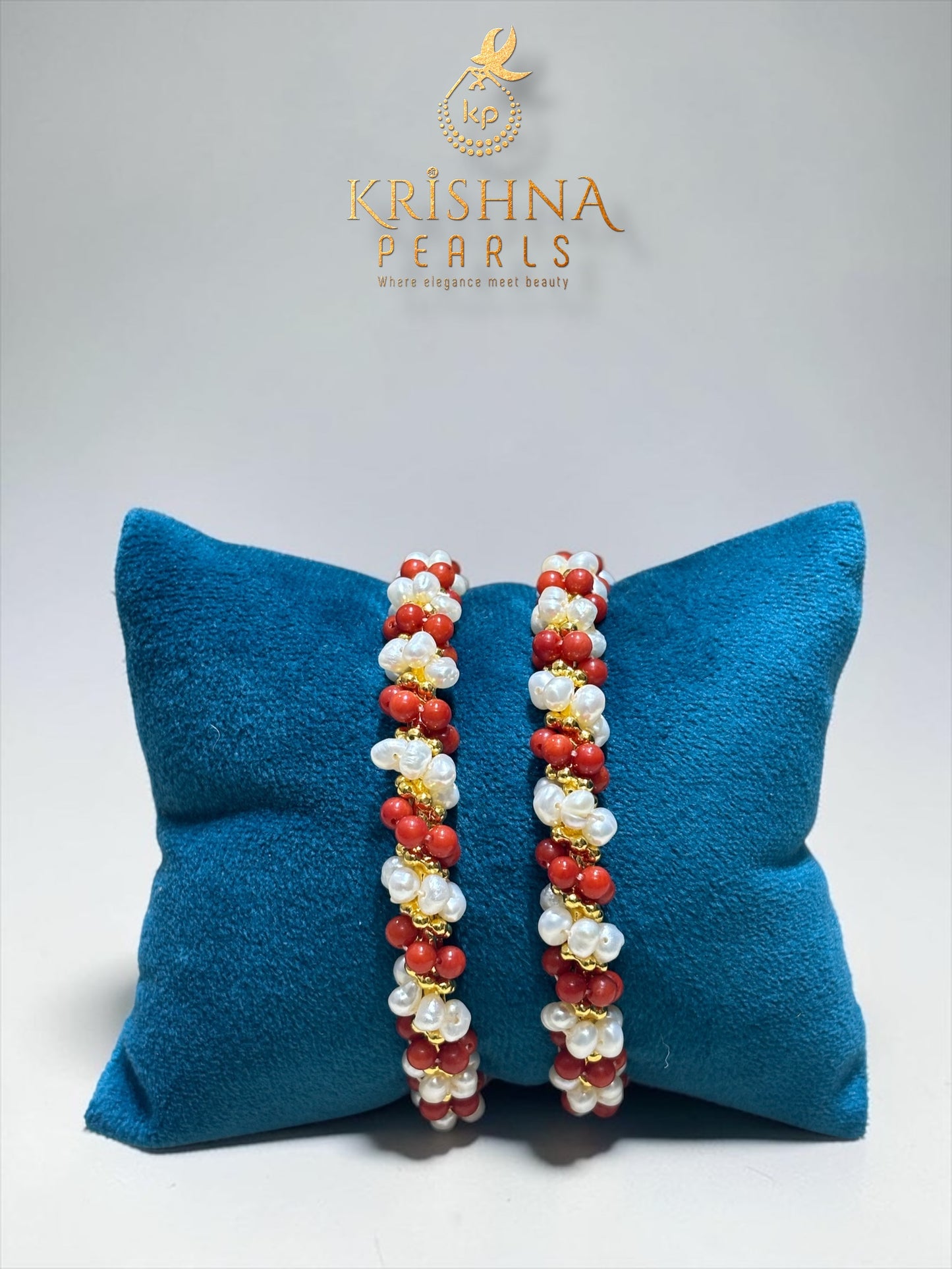 Seed Pearls Coral Beads Bangles Pair