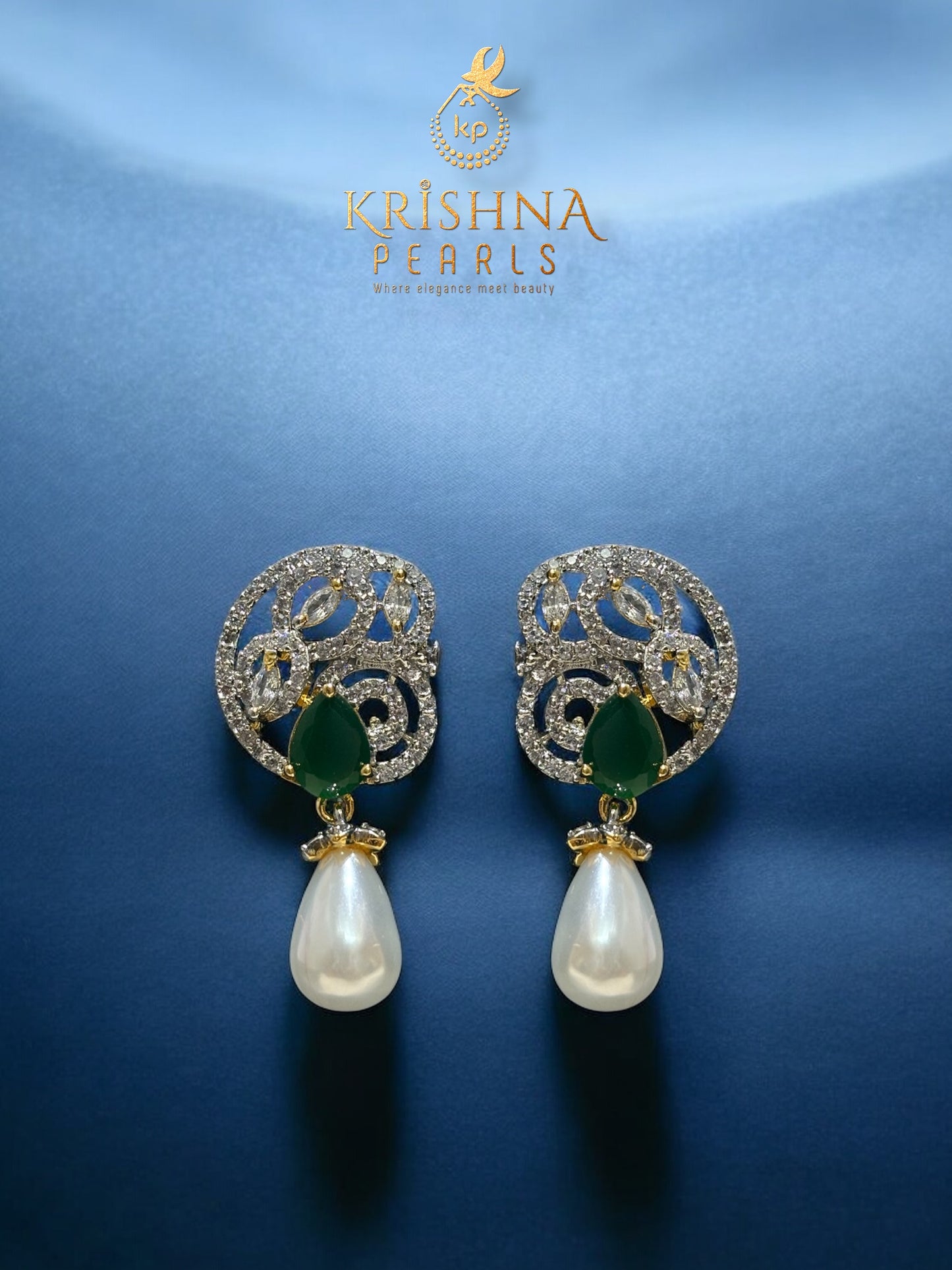 Real Pearls Three Layer Green Stone Side Broch Set