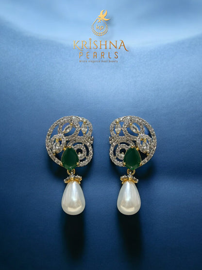Real Pearls Three Layer Green Stone Side Broch Set
