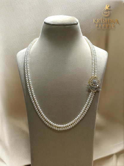 Elegent Two Line Side Broch Pearls Set