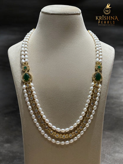 Authentic Pearls Green Stone & Diamonds Studded Broch Set