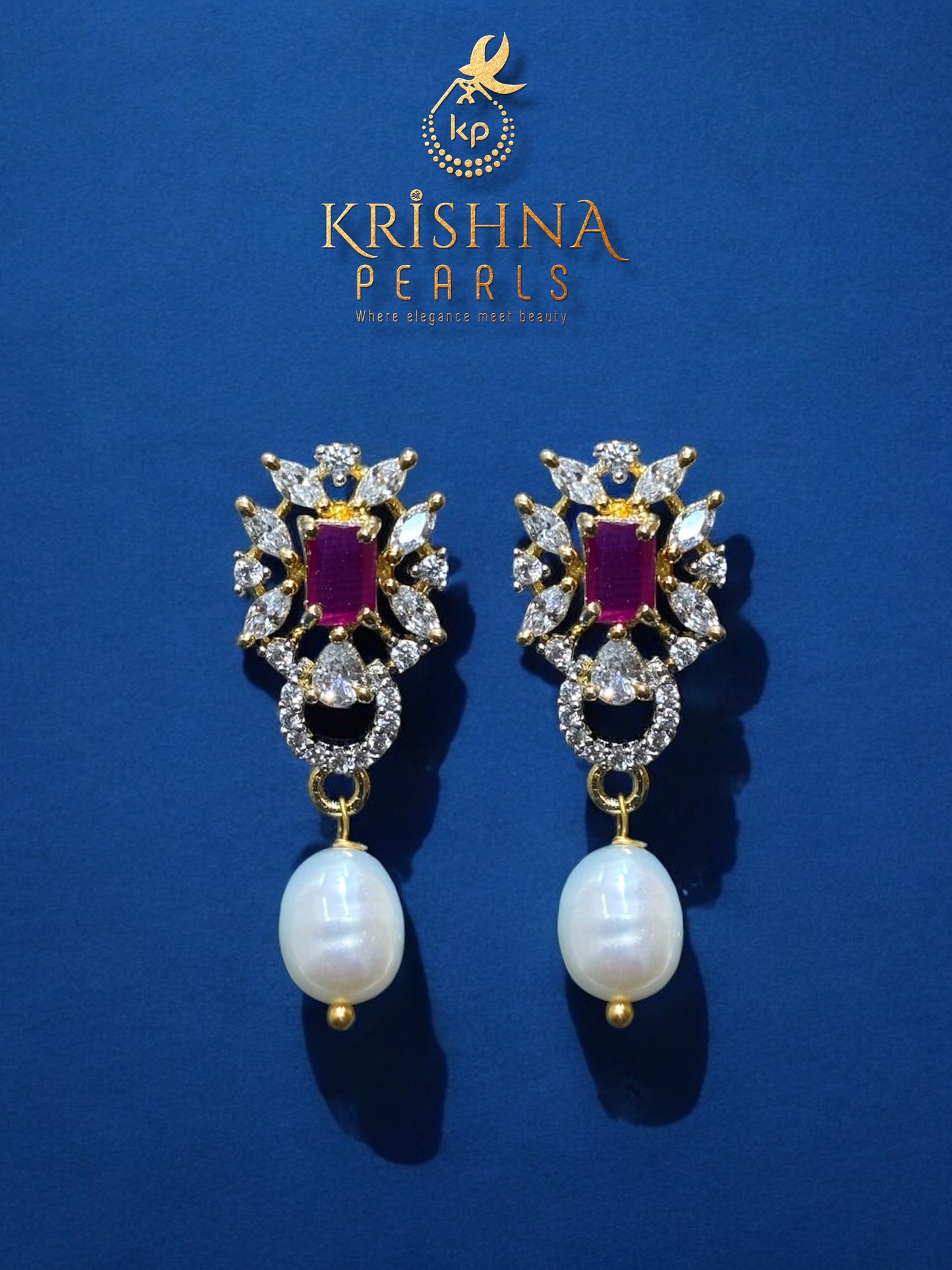 Real Pearls Red Stone Studded Three Row Broch Set