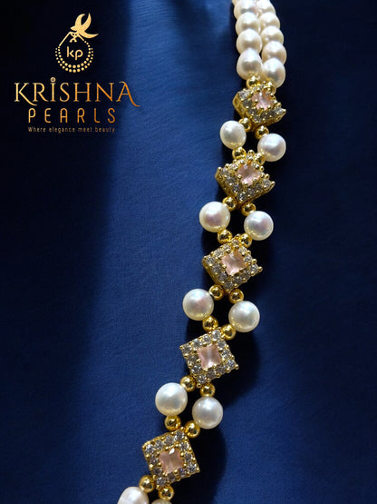 Real Pearls Rose Quartz Studded Broch Set
