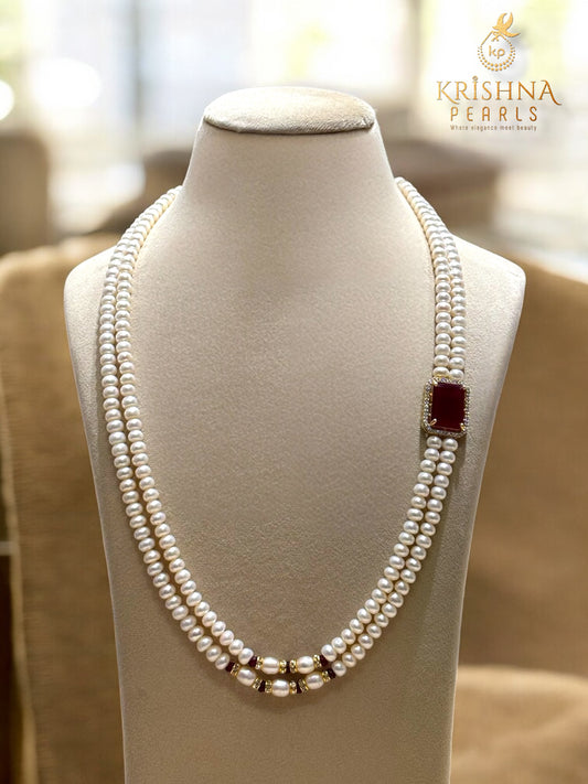 Simple Pearls Jewellery - Red Stone Double Row Broach Set